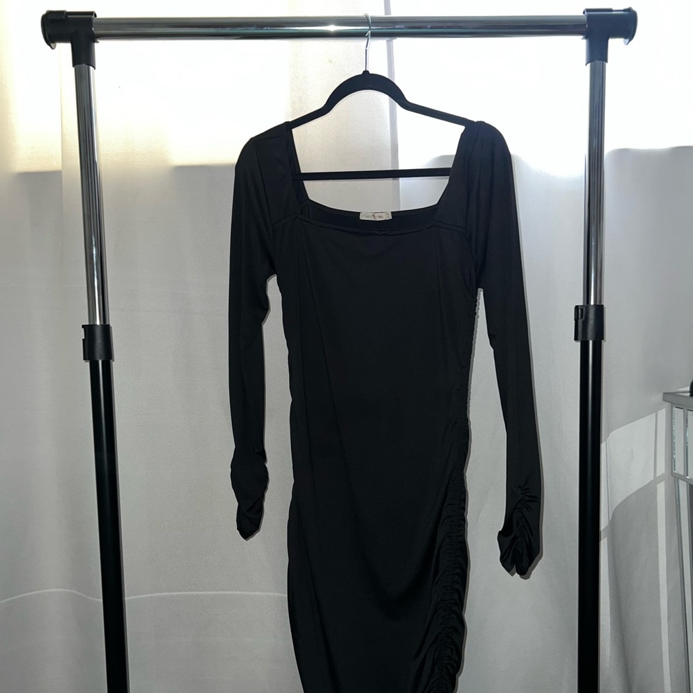 Black Ruched Midi Dress